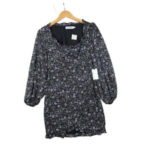 New Floret Studios Floral Print Ditsy Long Sleeve Dress size Small Black/Purple
